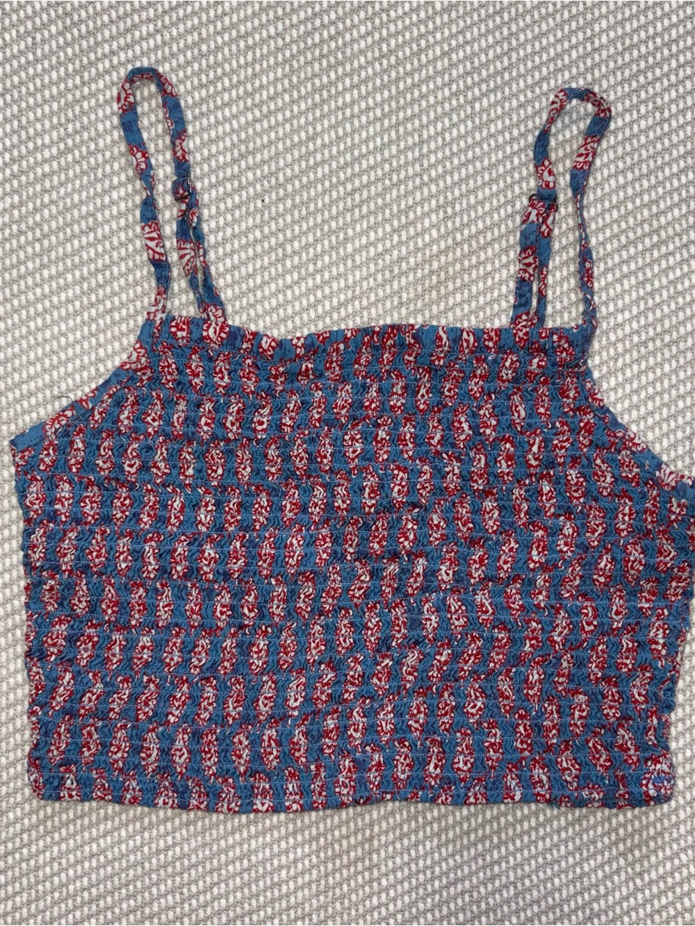 Angie Blue Orange Colorful Geometric Boho Shirred Crop Tank Top Sz Sm